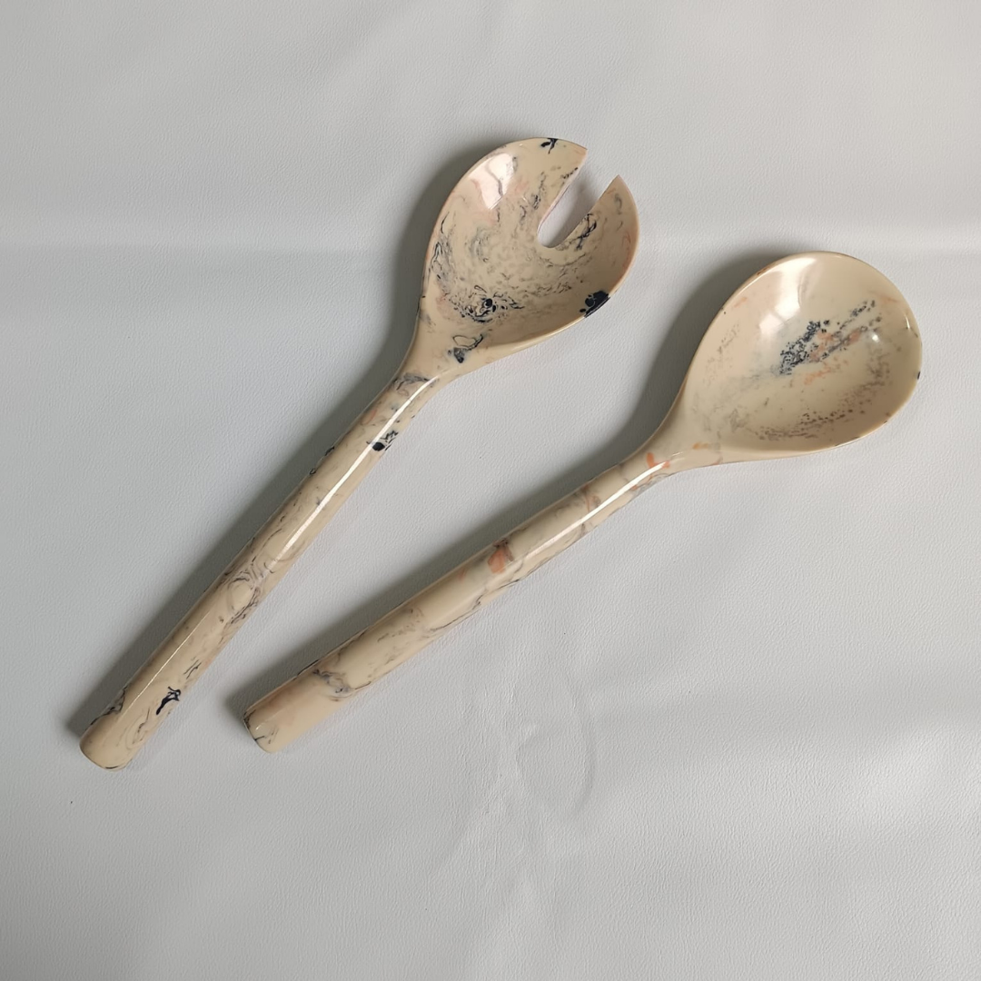 Elegant Beige Marble Resin Spoon Fork Set