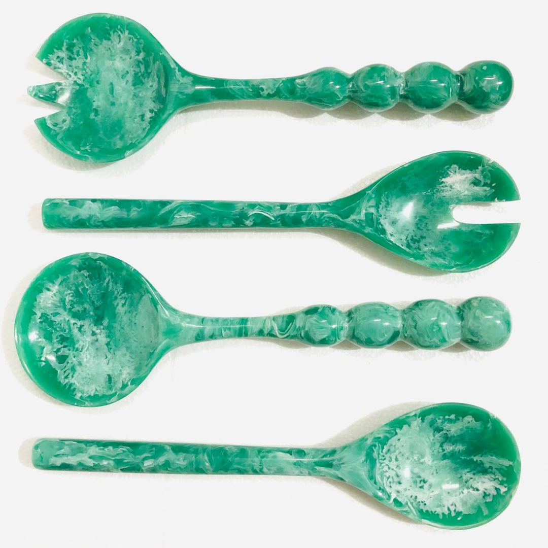 Premium Green Marble Resin Spoon Fork Set