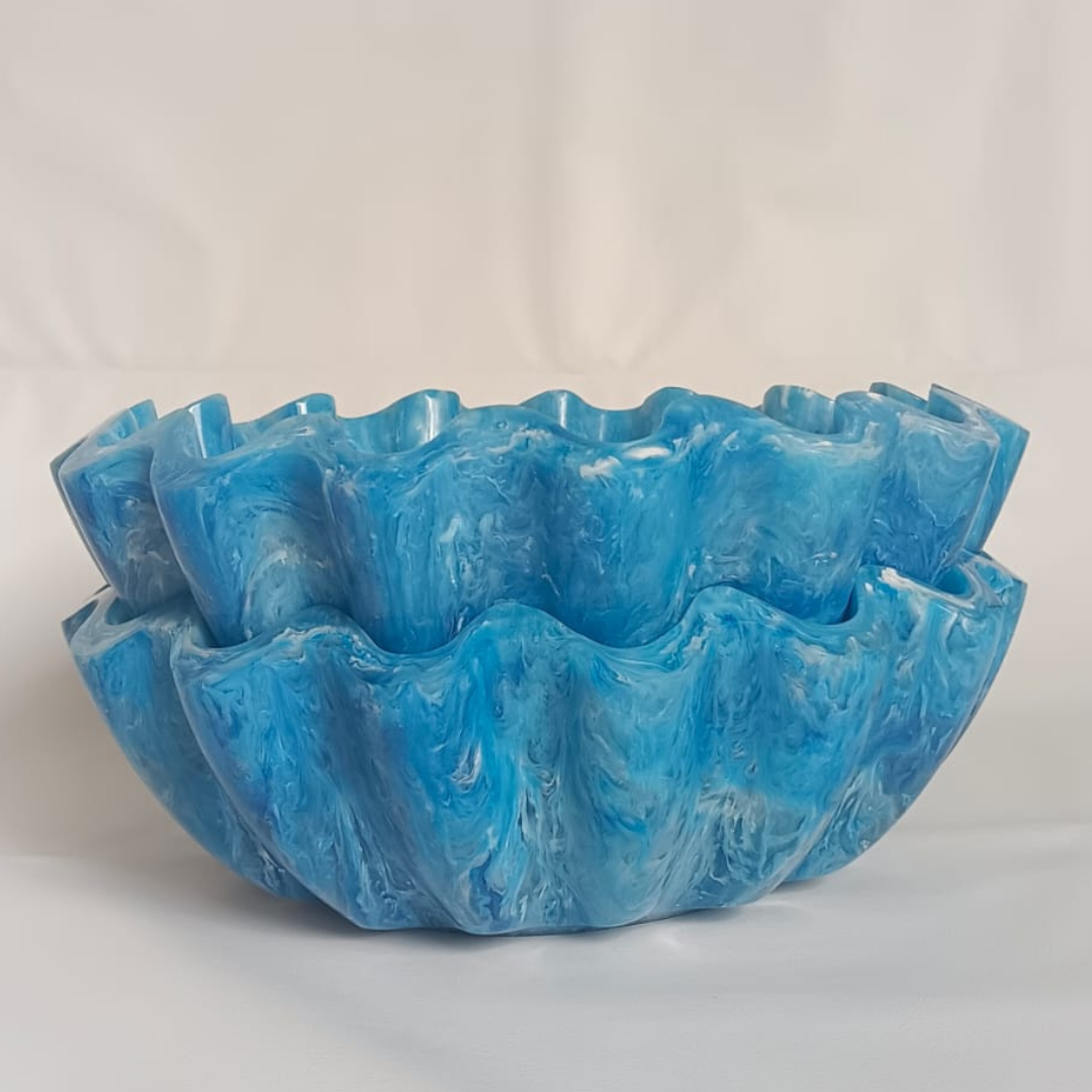 Ocean Blue Wave Design Resin Serving Bowl