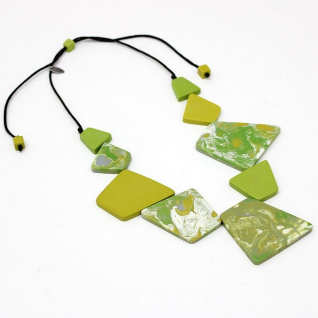 Green Geometric Resin Statement Necklace